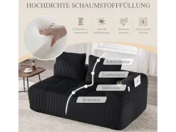 Outlet Hauss Spole Sofá de 2 lugares com almofada e bolso lateral - Veludo Cotelê - Preto