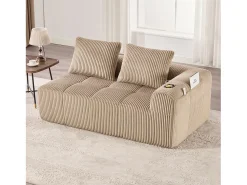 Sofá*Hauss Spole Sofá de 2 lugares com almofada e bolso lateral - Veludo cotelê - Cor Caqui