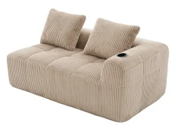Sofá*Hauss Spole Sofá de 2 lugares com almofada e bolso lateral - Veludo cotelê - Cor Caqui