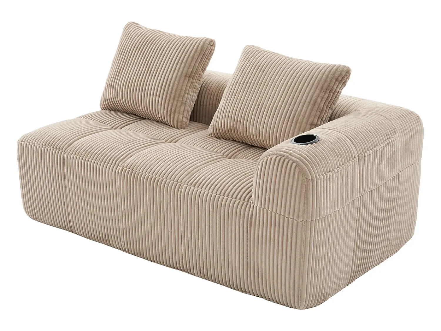 Sofá*Hauss Spole Sofá de 2 lugares com almofada e bolso lateral - Veludo cotelê - Cor Caqui