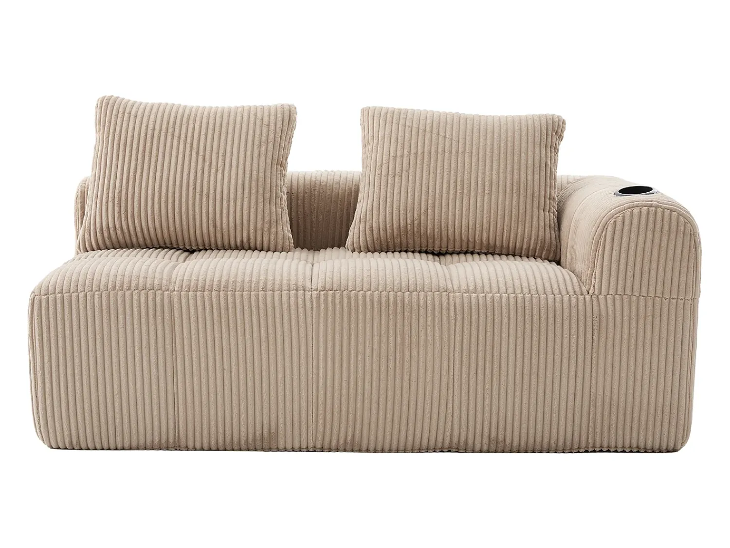Sofá*Hauss Spole Sofá de 2 lugares com almofada e bolso lateral - Veludo cotelê - Cor Caqui