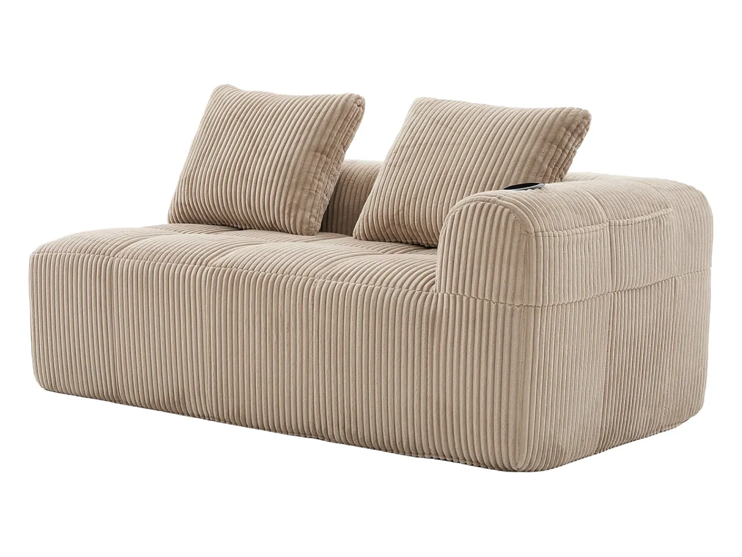 Sofá*Hauss Spole Sofá de 2 lugares com almofada e bolso lateral - Veludo cotelê - Cor Caqui