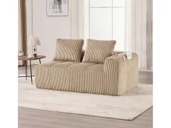 Sofá*Hauss Spole Sofá de 2 lugares com almofada e bolso lateral - Veludo cotelê - Cor Caqui