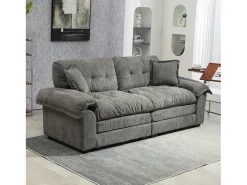 Discount Hauss Spole Sofá de 2 lugares com almofadas de camada dupla - Tecido chenille Cinzento