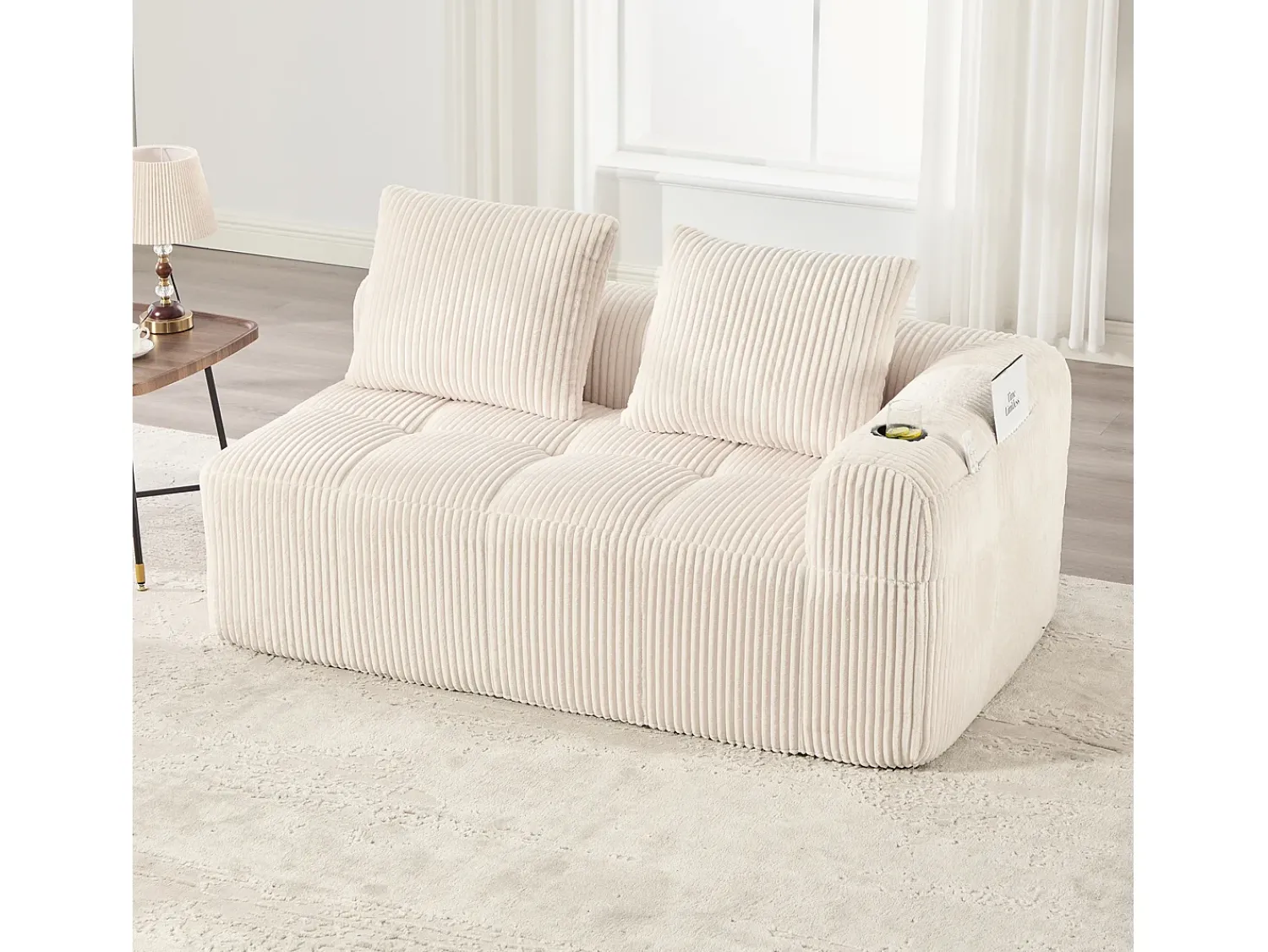 Hauss Spole Sofá de 2 lugares com almofada e bolso lateral - Veludo Cotelê -^ Sofá
