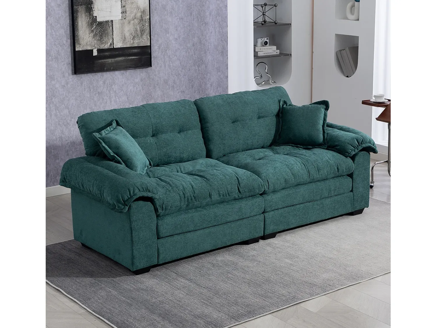 Sale Hauss Spole Sofá de 2 lugares com almofadas de camada dupla - Tecido chenille Verde