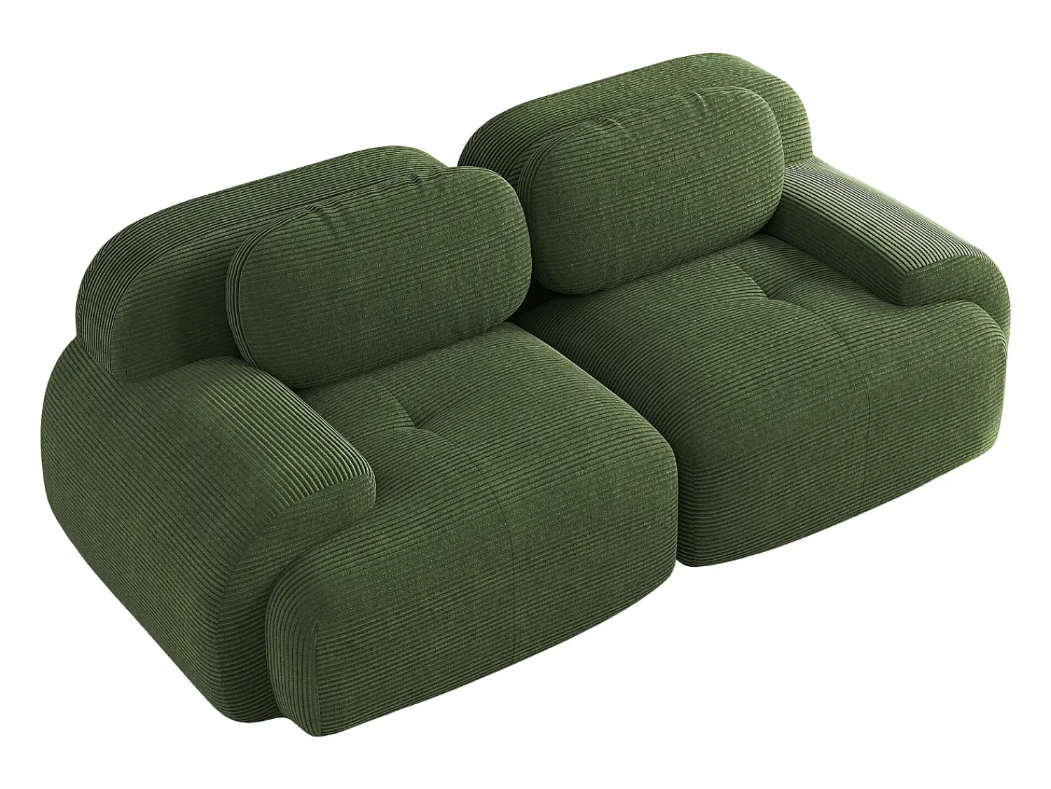 Outlet Sofá de 2 lugares com almofadas - Sofá reto com braços curvos e almofadas decorativas - bombazine Verde
