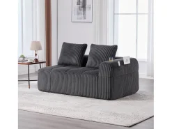 Sofá*Hauss Spole Sofá de 2 lugares com almofada e bolso lateral - Veludo cotelê - Cinza escuro Cinzento