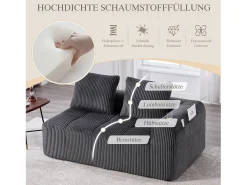 Sofá*Hauss Spole Sofá de 2 lugares com almofada e bolso lateral - Veludo cotelê - Cinza escuro Cinzento