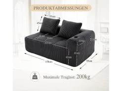 Sofá*Hauss Spole Sofá de 2 lugares com almofada e bolso lateral - Veludo cotelê - Cinza escuro Cinzento