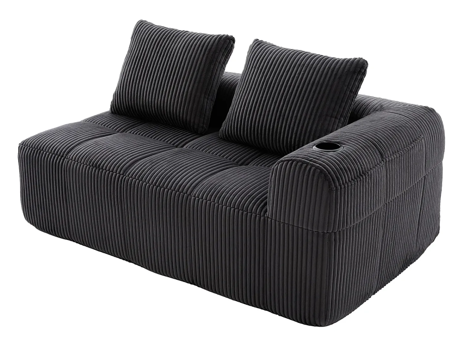 Sofá*Hauss Spole Sofá de 2 lugares com almofada e bolso lateral - Veludo cotelê - Cinza escuro Cinzento