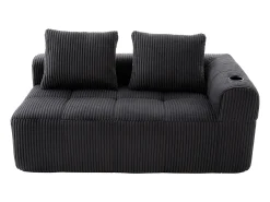 Sofá*Hauss Spole Sofá de 2 lugares com almofada e bolso lateral - Veludo cotelê - Cinza escuro Cinzento
