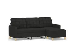 Sofá* Sofá de 3 lugares com apoio de pés 180 cm tecido PT799235 Preto