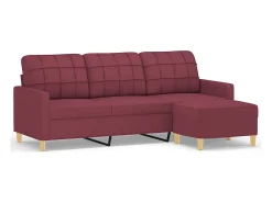 Hot vidaxl Sofá de 3 lugares com apoio de pés 180 cm tecido tinto Vermelho