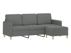 Sofá de 3 lugares com apoio de pés 180 cm tecido cinza-escuro PT299805^ Sofá
