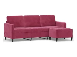 Sofá de 3 lugares com apoio de pés 180 cm veludo tinto PT316524^ Sofá