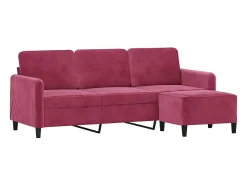 Sofá de 3 lugares com apoio de pés 180 cm veludo tinto PT316524^ Sofá