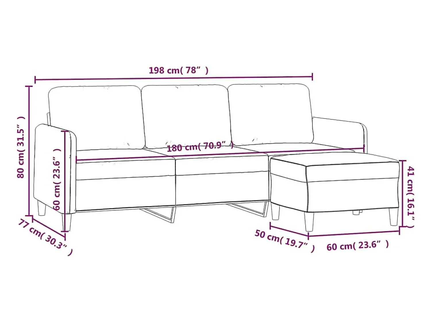 Sofá|vidaxl Sofá de 3 lugares com apoio de pés 180 cm tecido cor Creme