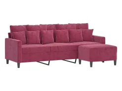 Sofá* Sofá de 3 lugares com apoio de pés 180 cm veludo tinto PT279507 Vermelho