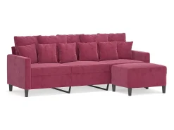 Sofá* Sofá de 3 lugares com apoio de pés 180 cm veludo tinto PT279507 Vermelho