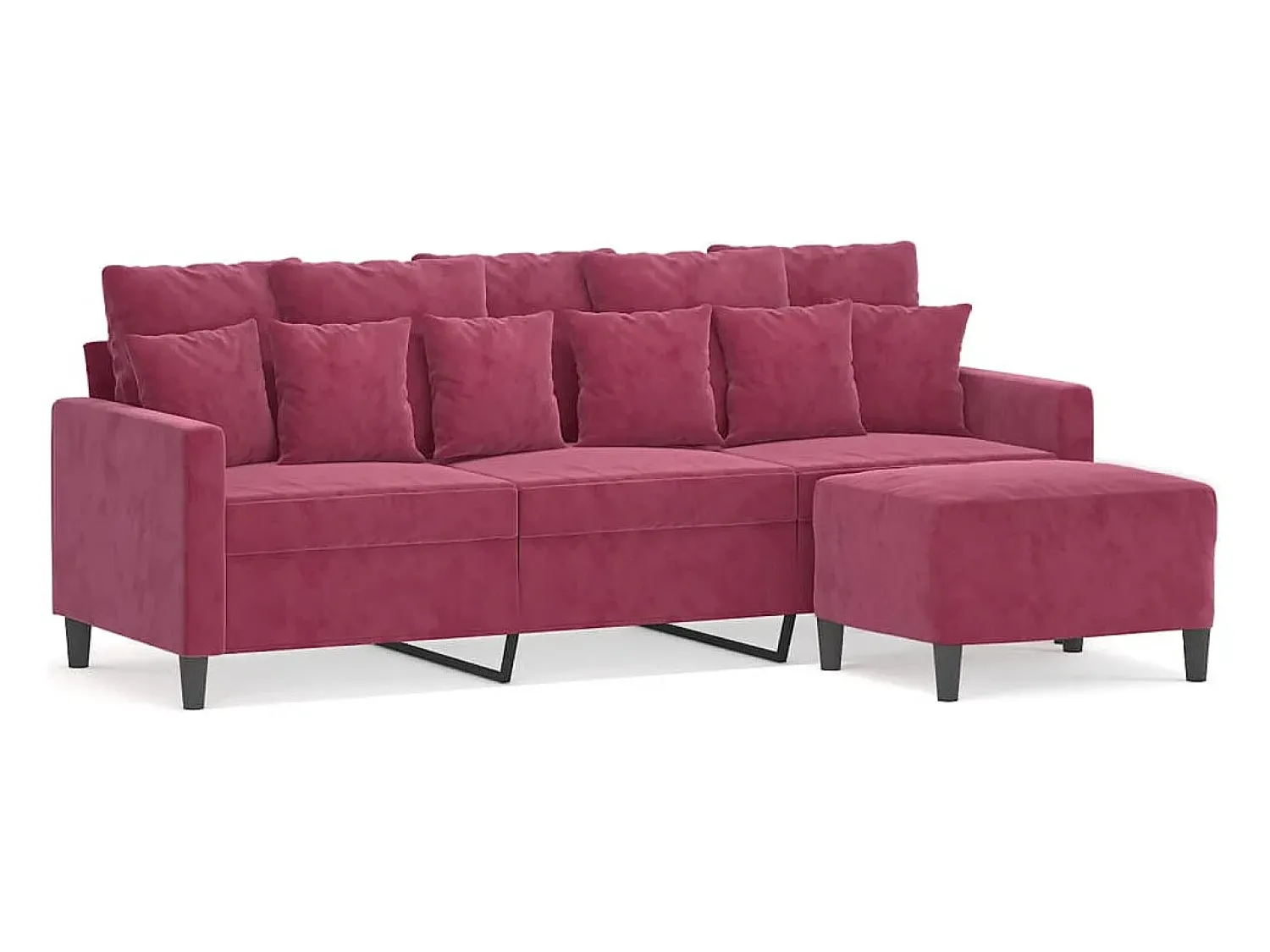 Sofá* Sofá de 3 lugares com apoio de pés 180 cm veludo tinto PT279507 Vermelho
