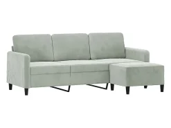 Sofá* Sofá de 3 lugares com apoio de pés 180 cm veludo cinzento-claro PT998183 Cinzento claro