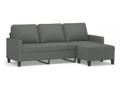 Sofá|vidaxl Sofá de 3 lugares com apoio de pés 180 cm tecido cinza-escuro Cinzento