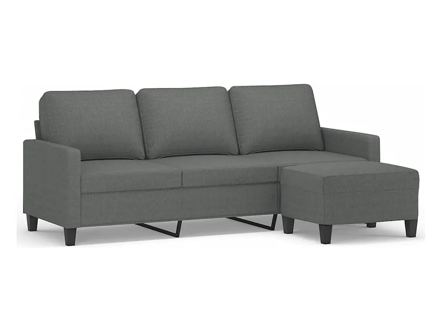 Sofá|vidaxl Sofá de 3 lugares com apoio de pés 180 cm tecido cinza-escuro Cinzento