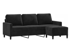 Sofá* Sofá de 3 lugares com apoio de pés 180 cm veludo PT626847 Preto