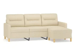 Sofá|vidaxl Sofá de 3 lugares com apoio de pés 180 cm tecido cor Creme
