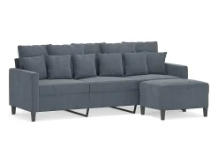 Sofá de 3 lugares com apoio de pés 180 cm veludo cinza-escuro PT811282^ Sofá