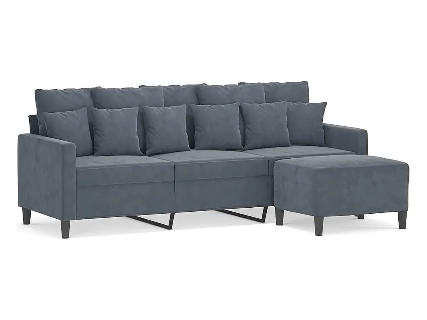 Sofá de 3 lugares com apoio de pés 180 cm veludo cinza-escuro PT811282^ Sofá