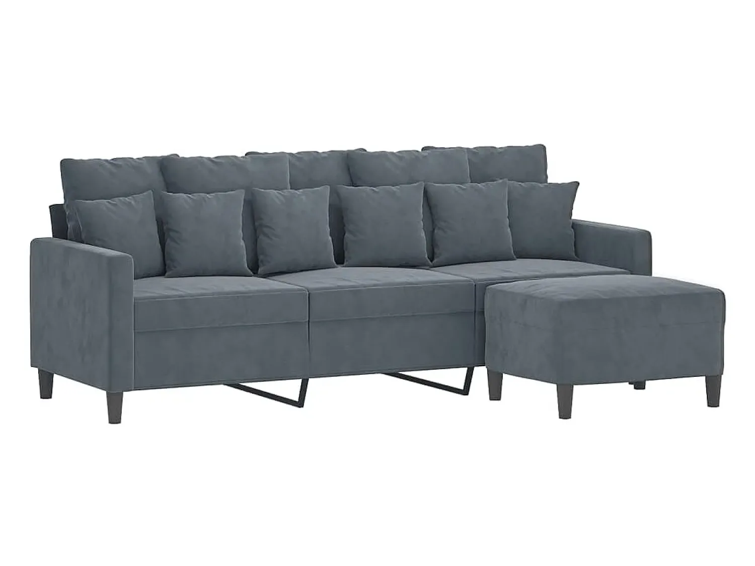 Sofá de 3 lugares com apoio de pés 180 cm veludo cinza-escuro PT811282^ Sofá