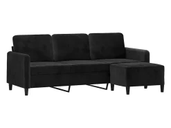 Sofá| Sofá de 3 lugares com apoio de pés 180 cm veludo PT619656 Preto