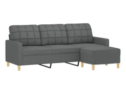 Sofá| Sofá de 3 lugares com apoio de pés 180 cm tecido cinza-escuro PT109789 Cinzento