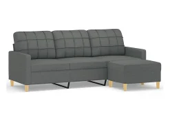 Sofá| Sofá de 3 lugares com apoio de pés 180 cm tecido cinza-escuro PT109789 Cinzento