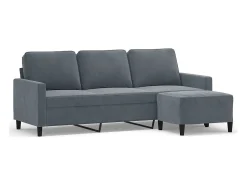 Sofá| Sofá de 3 lugares com apoio de pés 180 cm veludo cinza-escuro PT466582 Cinzento