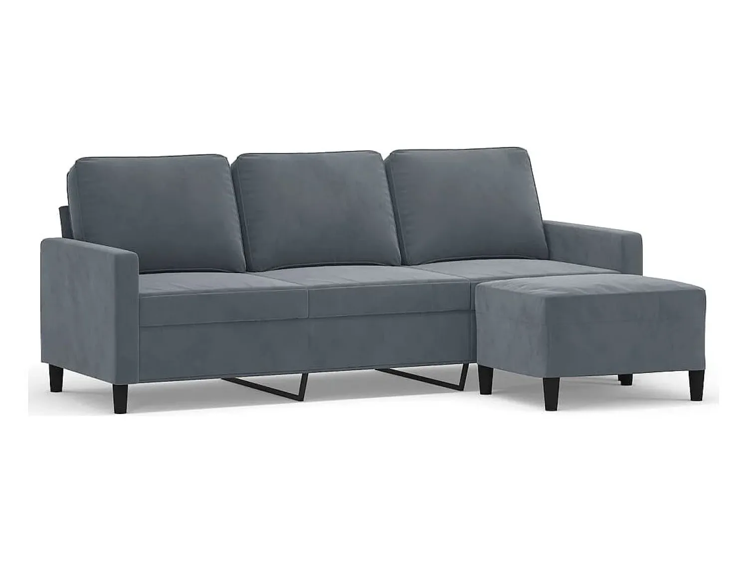 Sofá| Sofá de 3 lugares com apoio de pés 180 cm veludo cinza-escuro PT466582 Cinzento