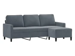 Sofá| Sofá de 3 lugares com apoio de pés 180 cm veludo cinza-escuro PT466582 Cinzento
