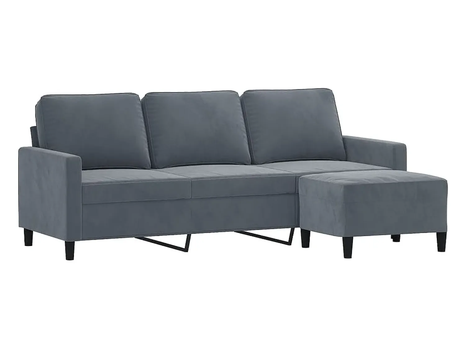 Sofá| Sofá de 3 lugares com apoio de pés 180 cm veludo cinza-escuro PT466582 Cinzento