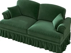 Hauss Spole Sofá de 2 lugares com apoio lombar e saia plissada removível - Tecido chenille -^ Sofá