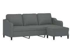 Sofá de 3 lugares com apoio de pés 180 cm tecido cinza-escuro PT847900^ Sofá