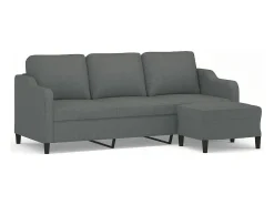 Sofá de 3 lugares com apoio de pés 180 cm tecido cinza-escuro PT847900^ Sofá