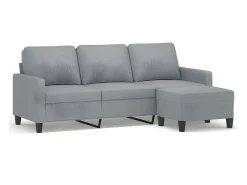 Sofá| Sofá de 3 lugares com apoio de pés 180 cm tecido -claro PT485397 Cinzento