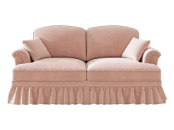New Hauss Spole Sofá de 2 lugares com apoio lombar e saia plissada removível - Tecido chenille - Rosa
