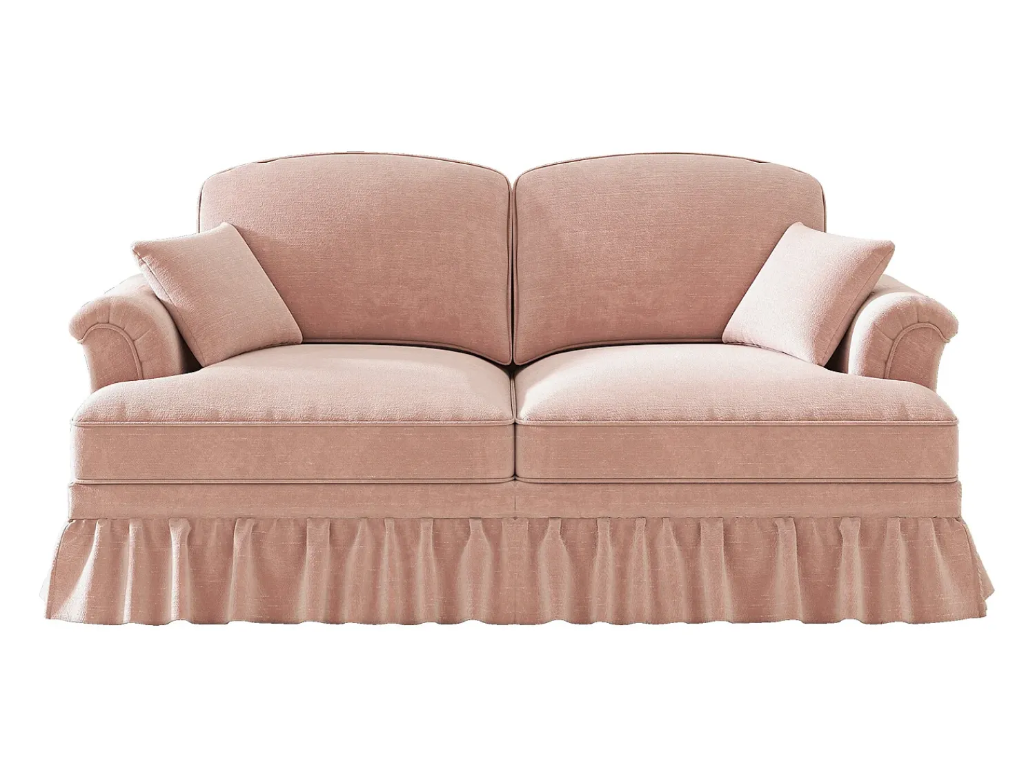 New Hauss Spole Sofá de 2 lugares com apoio lombar e saia plissada removível - Tecido chenille - Rosa