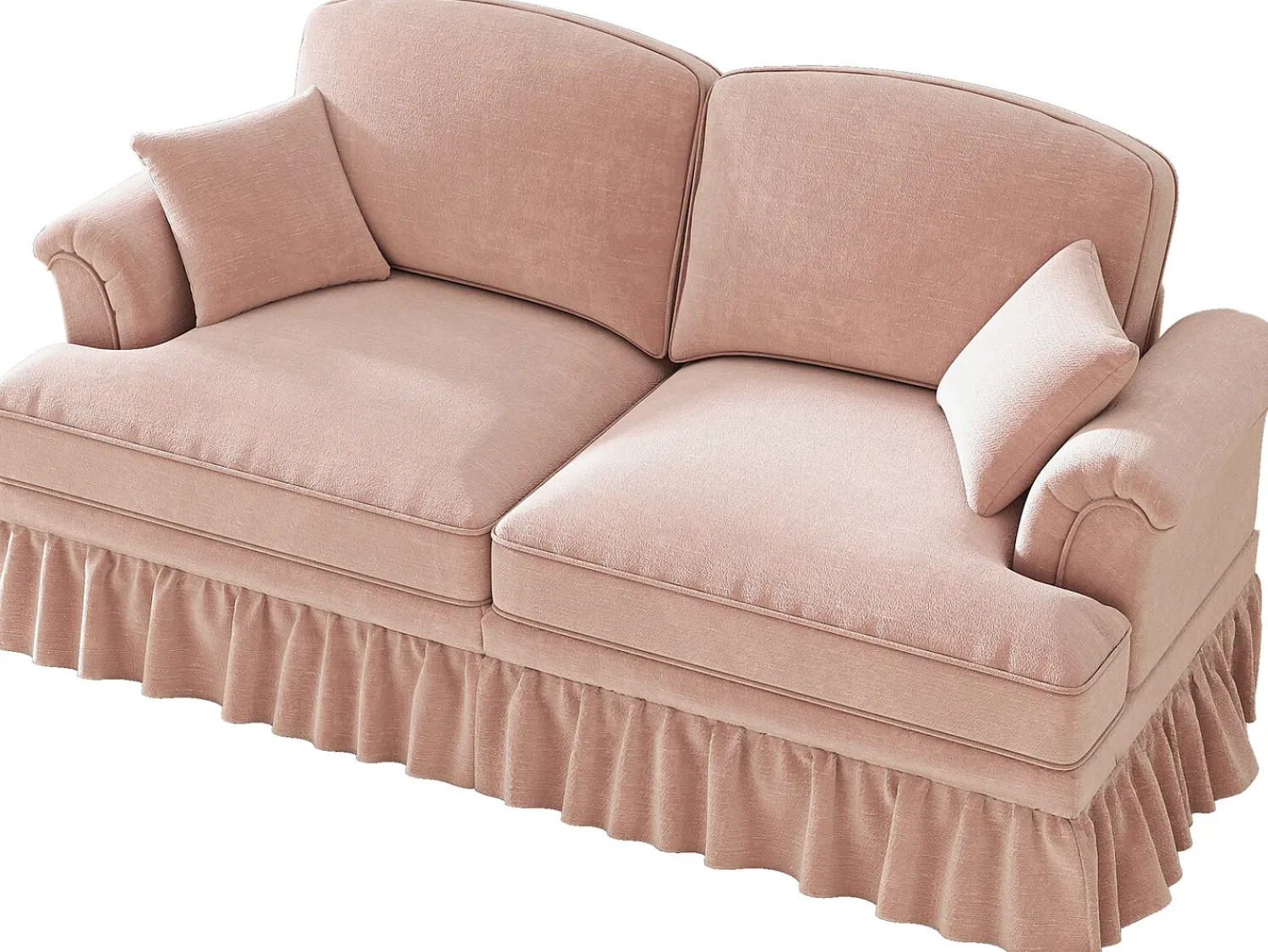 New Hauss Spole Sofá de 2 lugares com apoio lombar e saia plissada removível - Tecido chenille - Rosa