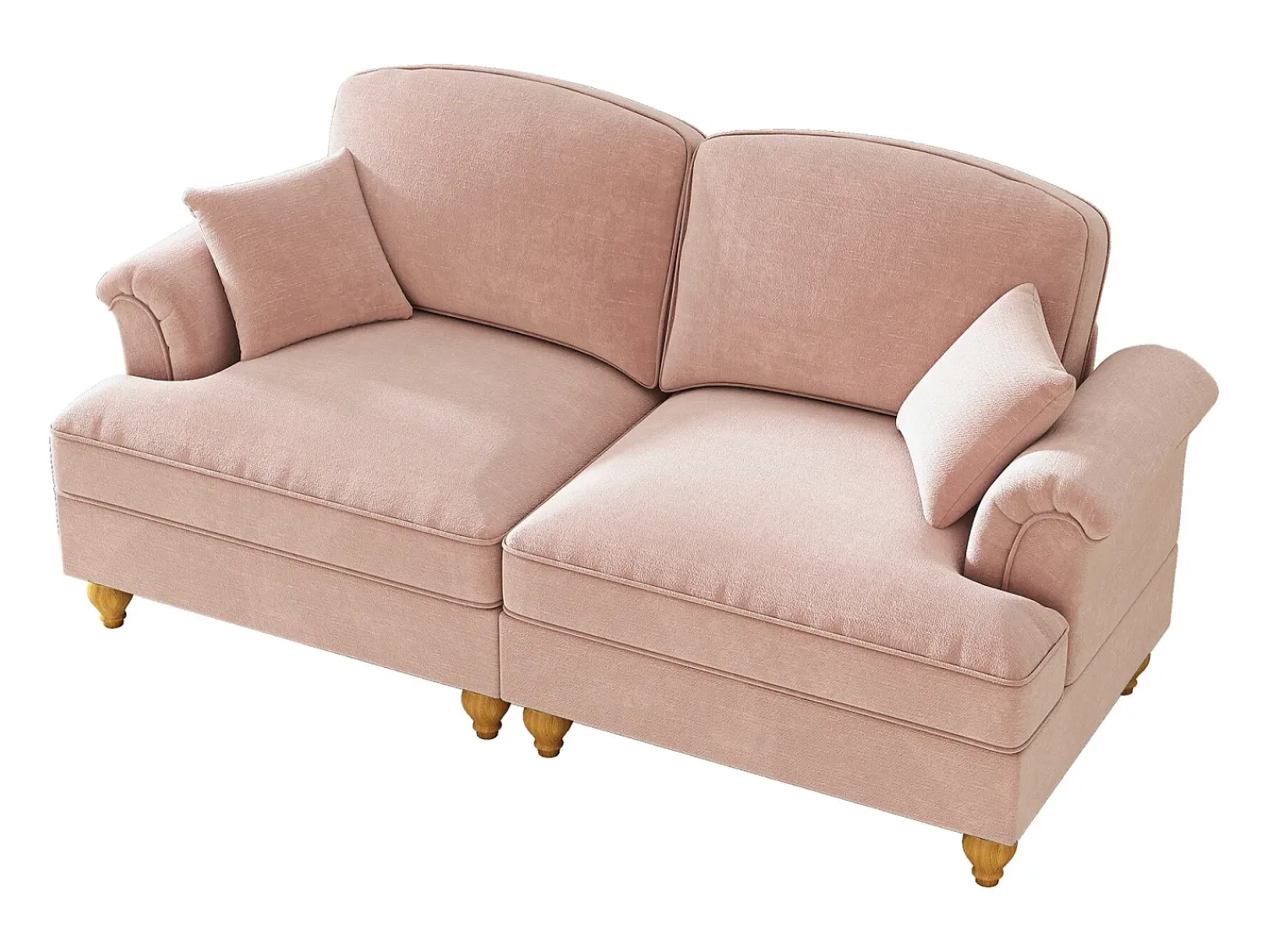 New Hauss Spole Sofá de 2 lugares com apoio lombar e saia plissada removível - Tecido chenille - Rosa