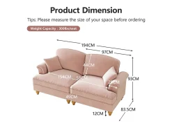 New Hauss Spole Sofá de 2 lugares com apoio lombar e saia plissada removível - Tecido chenille - Rosa