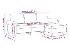 New vidaxl Sofá de 3 lugares com apoio de pés 180 cm veludo cor Creme